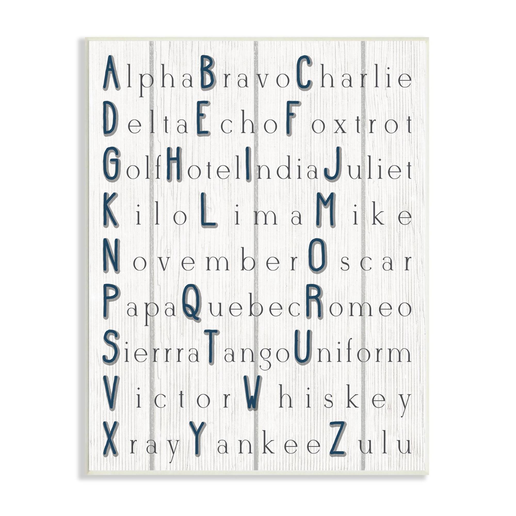 Stupell Industries Alpha Bravo Charlie Kids Alphabet Word Design Wood Wall Plaque